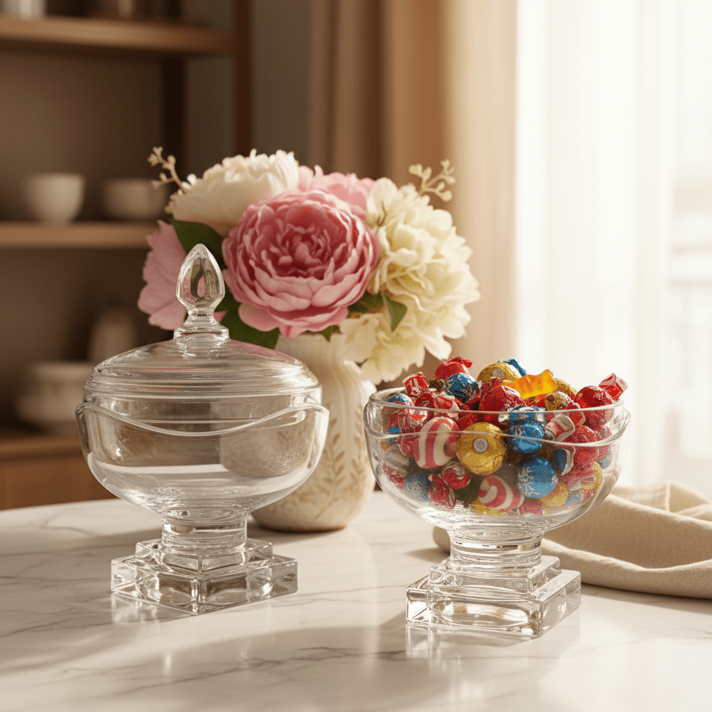 AKDC Premium Glass Candy Storage Jar with Lid Decorative Kitchen and Tabletop Sweet Holder 25 x 15 cm - Al Kabayel Discount CentreAKDC Premium Glass Candy Storage Jar with Lid Decorative Kitchen and Tabletop Sweet Holder 25 x 15 cmJars & Food SaversAKDCAl Kabayel Discount Centre