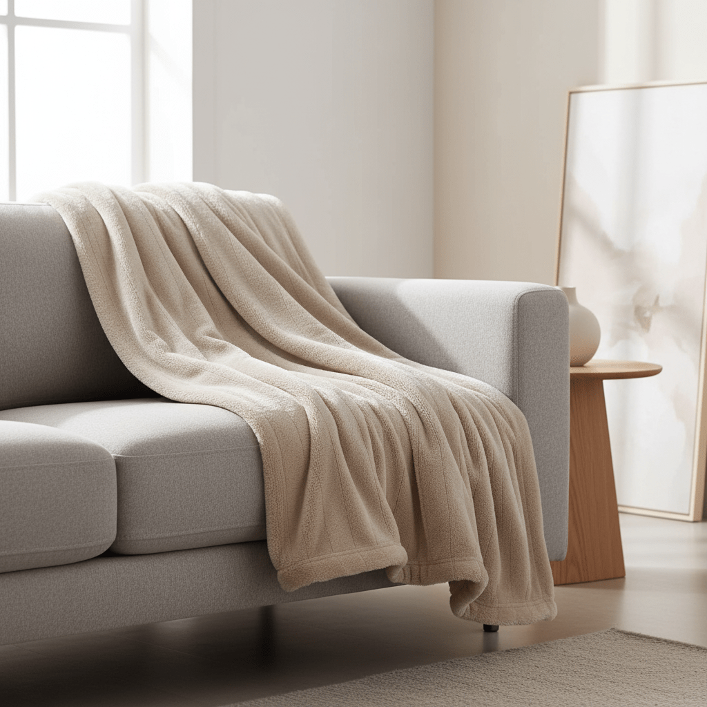 AKDC Premium Pampon Fibre Throw Blanket for Sofa & Bed – 200×150 cm, Beige - Al Kabayel Discount CentreAKDC Premium Pampon Fibre Throw Blanket for Sofa & Bed – 200×150 cm, BeigeBeddingAKDCAl Kabayel Discount Centre