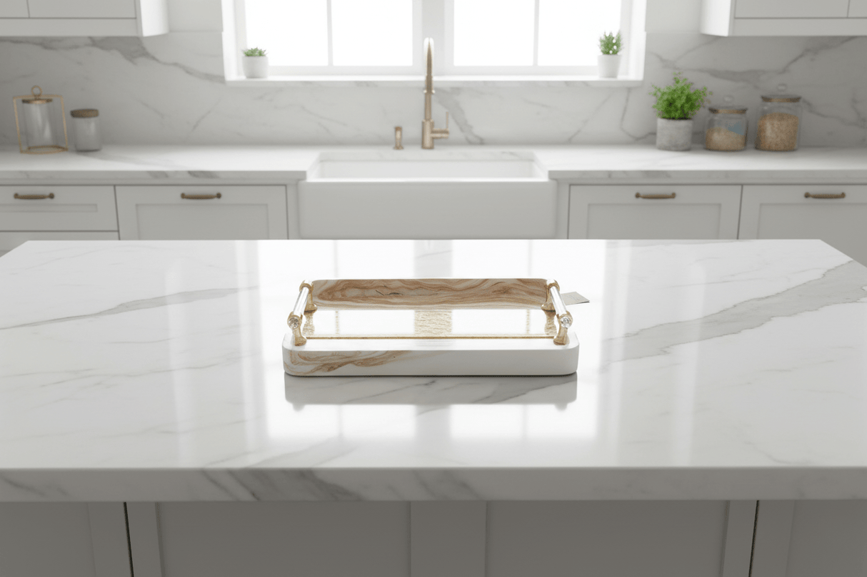 AKDC Premium Rectangular Serving Tray – White Plaster of Paris with Elegant Gold Decorative Finish (31 × 22 cm) - Al Kabayel Discount CentreAKDC Premium Rectangular Serving Tray – White Plaster of Paris with Elegant Gold Decorative Finish (31 × 22 cm)Serving TraysAKDCAl Kabayel Discount Centre