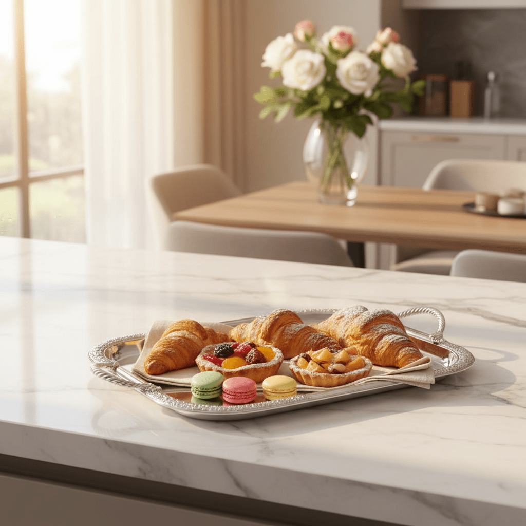 AKDC Premium Rectangular Stainless Steel Serving Tray with Strong Side Handles, Silver Finish Multipurpose Tea & Food Serving Tray for Home, Kitchen & Hotel – 38 × 30 cm - Al Kabayel Discount CentreAKDC Premium Rectangular Stainless Steel Serving Tray with Strong Side Handles, Silver Finish Multipurpose Tea & Food Serving Tray for Home, Kitchen & Hotel – 38 × 30 cmServing TraysAKDCAl Kabayel Discount Centre