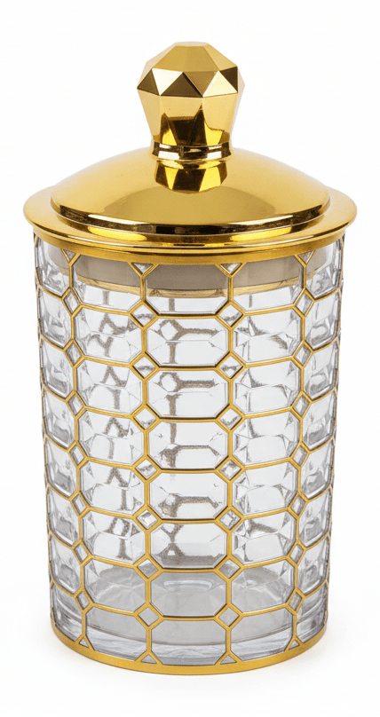 AKDC Premium Round Airtight Acrylic Storage Canister with Transparent Body & Refined Gold Pattern Lid – Decorative Kitchen Jar, 800 ml - Al Kabayel Discount CentreAKDC Premium Round Airtight Acrylic Storage Canister with Transparent Body & Refined Gold Pattern Lid – Decorative Kitchen Jar, 800 mlJars & Food SaversAKDCAl Kabayel Discount Centre