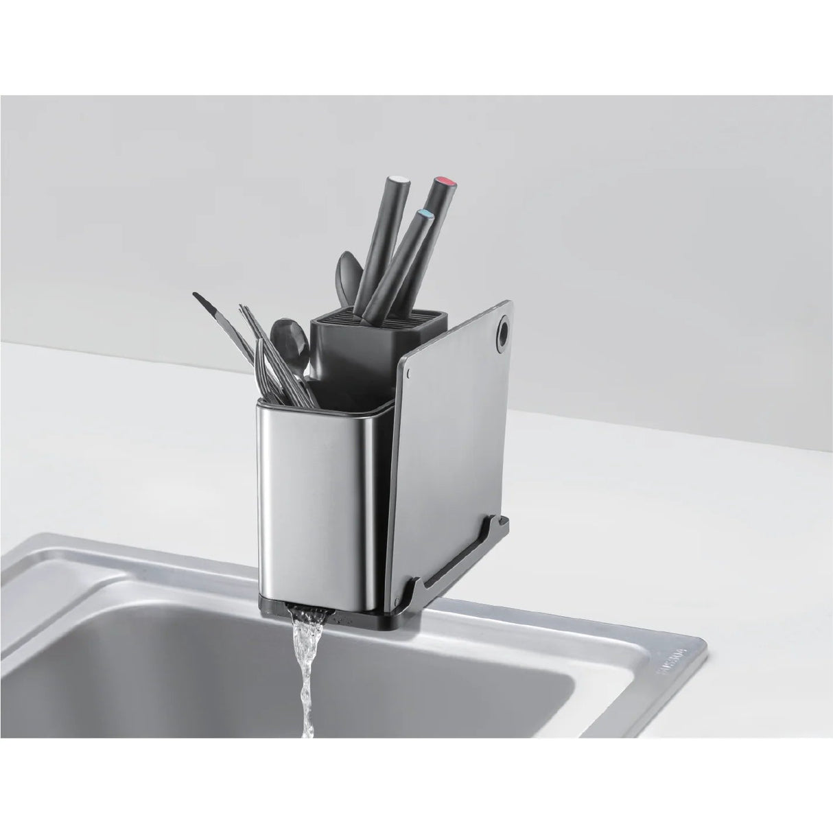 AKDC Premium Stainless Steel Multi - Purpose Kitchen Utensil Organizer with Knife Slots, Cutlery Compartments & Integrated Chopping Board – Heavy - Duty Countertop Storage (310×136×233 mm) - Al Kabayel Discount CentreAKDC Premium Stainless Steel Multi - Purpose Kitchen Utensil Organizer with Knife Slots, Cutlery Compartments & Integrated Chopping Board – Heavy - Duty Countertop Storage (310×136×233 mm)Organizers & AccessoriesAKDCAl Kabayel Discount Centre