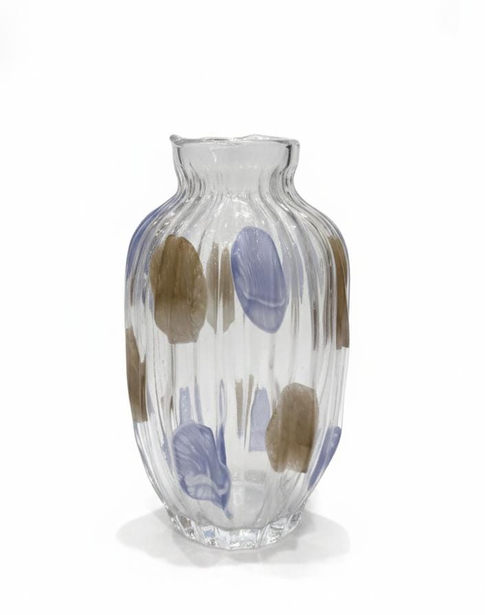 AKDC Premium Transparent Glass Vase with Elegant Brown & Blue Pattern Design – 30×15 cm Decorative Piece - Al Kabayel Discount CentreAKDC Premium Transparent Glass Vase with Elegant Brown & Blue Pattern Design – 30×15 cm Decorative PieceFlower/Plant PotsAKDCAl Kabayel Discount Centre