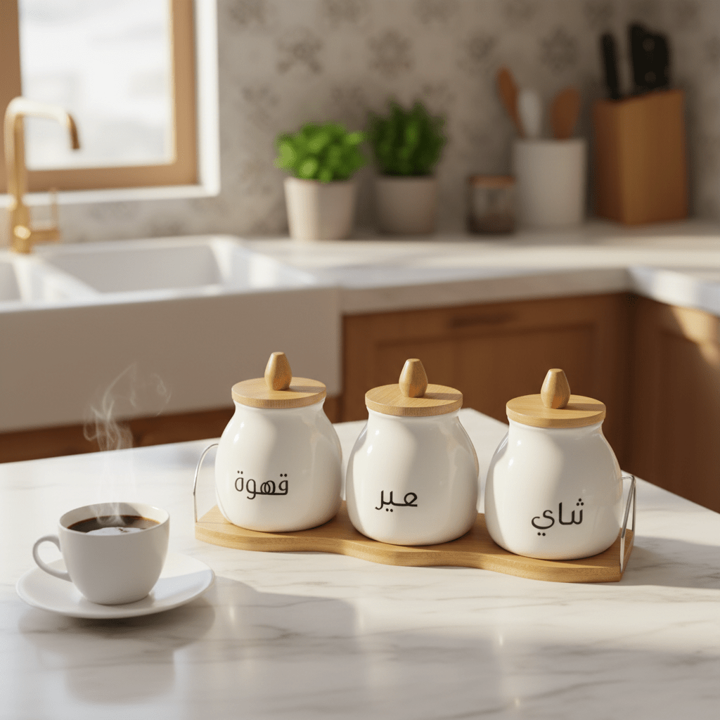 AKDC PureStore 3 - Piece White Ceramic Seasoning Jar Set with Wooden Base & Airtight Lids Kitchen Storage 28×8cm - Al Kabayel Discount CentreAKDC PureStore 3 - Piece White Ceramic Seasoning Jar Set with Wooden Base & Airtight Lids Kitchen Storage 28×8cmJars & Food SaversAKDCAl Kabayel Discount Centre
