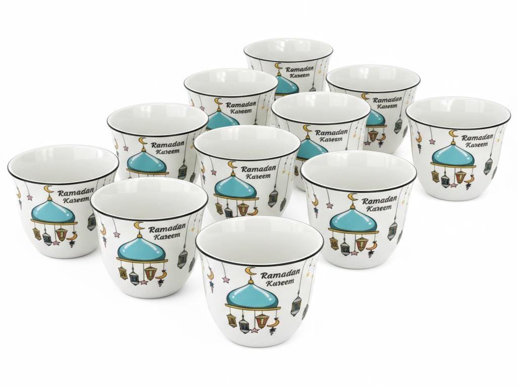 AKDC Ramadan Collection 12 - Piece White Ceramic Arabic Coffee Cup Set – Traditional Gahwa Serving - Al Kabayel Discount CentreAKDC Ramadan Collection 12 - Piece White Ceramic Arabic Coffee Cup Set – Traditional Gahwa ServingTea SetsAKDCAl Kabayel Discount Centre