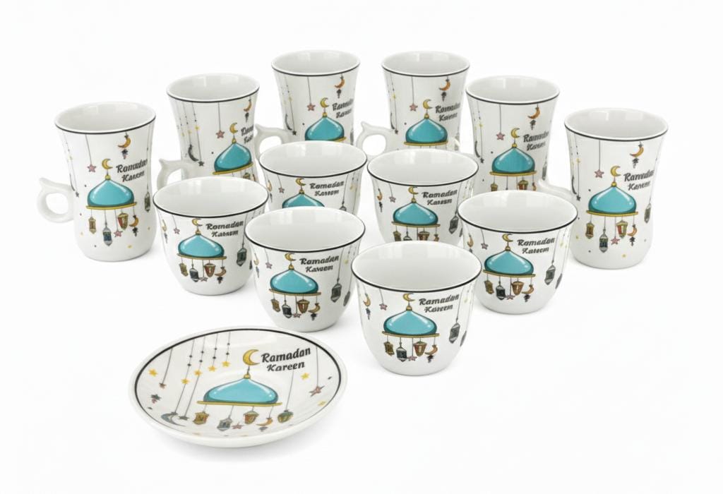 AKDC Ramadan Collection 18 - Piece White Ceramic Tea & Arabic Coffee Cup Set with Saucers – Festive Tableware - Al Kabayel Discount CentreAKDC Ramadan Collection 18 - Piece White Ceramic Tea & Arabic Coffee Cup Set with Saucers – Festive TablewareTea SetsAKDCAl Kabayel Discount Centre