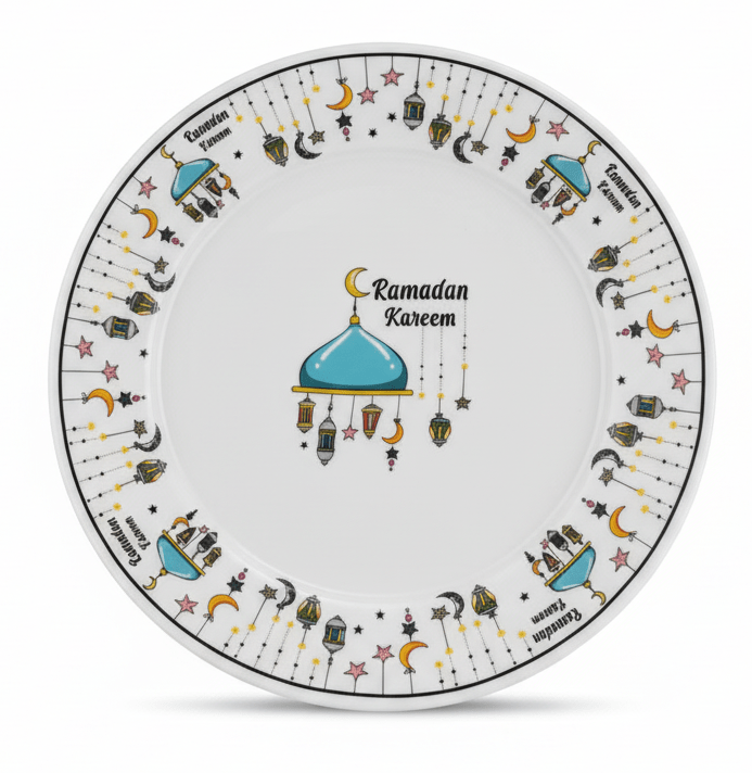 AKDC Ramadan Collection White Ceramic Dinner Plate – Elegant Festive Serving Plate, 25cm - Al Kabayel Discount CentreAKDC Ramadan Collection White Ceramic Dinner Plate – Elegant Festive Serving Plate, 25cmPlatesAKDCAl Kabayel Discount Centre