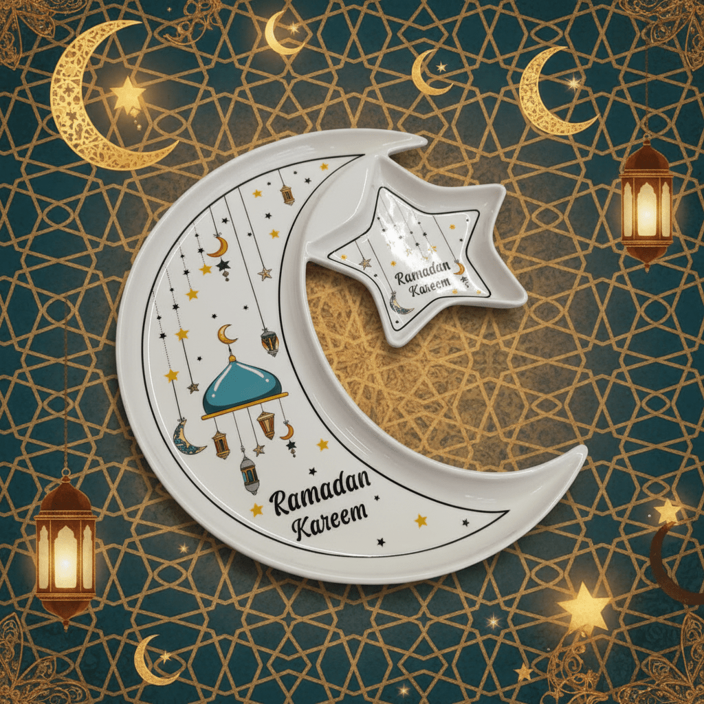 AKDC Ramadan Collection White Ceramic Moon & Star Decorative Serving Plate – Islamic Tableware, 27cm - Al Kabayel Discount CentreAKDC Ramadan Collection White Ceramic Moon & Star Decorative Serving Plate – Islamic Tableware, 27cmPlatesAKDCAl Kabayel Discount Centre