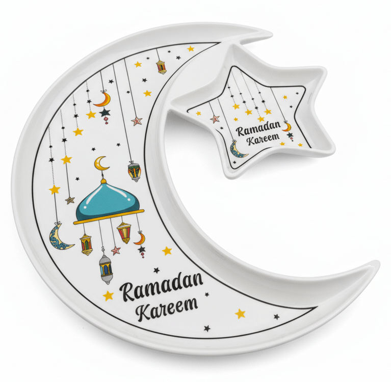 AKDC Ramadan Collection White Ceramic Moon & Star Decorative Serving Plate – Islamic Tableware, 27cm - Al Kabayel Discount CentreAKDC Ramadan Collection White Ceramic Moon & Star Decorative Serving Plate – Islamic Tableware, 27cmPlatesAKDCAl Kabayel Discount Centre
