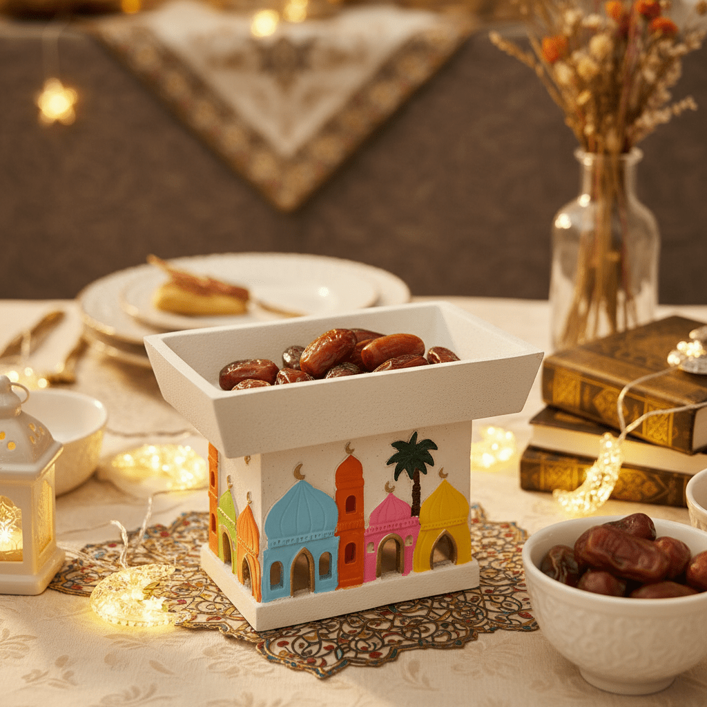 AKDC Ramadan Decorative Rectangular Serving & Candy Bowl, 15×20×12 cm, White Multicolor Pop Finish - Al Kabayel Discount CentreAKDC Ramadan Decorative Rectangular Serving & Candy Bowl, 15×20×12 cm, White Multicolor Pop FinishBowlsAKDCAl Kabayel Discount Centre