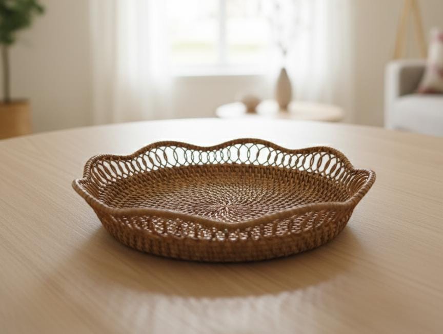 AKDC Rattan Round Tray 28 cm – Large Handwoven Decorative Serving Tray - Al Kabayel Discount CentreAKDC Rattan Round Tray 28 cm – Large Handwoven Decorative Serving TrayOrganizers & AccessoriesAKDCAl Kabayel Discount Centre
