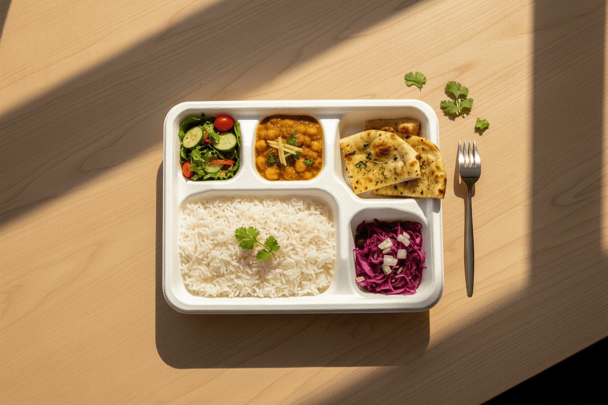 AKDC Rectangular 5 - Compartment Sugarcane Pulp Paper Plates – 25 Piece Pack - Al Kabayel Discount CentreAKDC Rectangular 5 - Compartment Sugarcane Pulp Paper Plates – 25 Piece PackDisposablesAKDCAl Kabayel Discount Centre