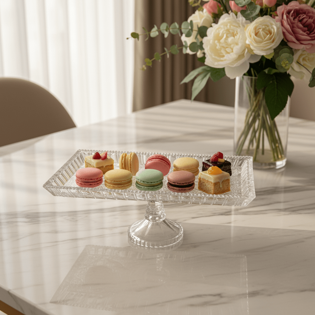 AKDC Rectangular Glass Footed Serving Tray – Modern Serving Tray for Dining & Party Presentation – 30×15 cm - Al Kabayel Discount CentreAKDC Rectangular Glass Footed Serving Tray – Modern Serving Tray for Dining & Party Presentation – 30×15 cmserving traysAKDCAl Kabayel Discount Centre