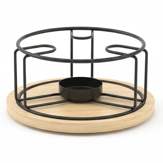 AKDC Round Black Metal Teapot Warmer with Wooden Base for Stylish Tea Serving – 16x8cm - Al Kabayel Discount CentreAKDC Round Black Metal Teapot Warmer with Wooden Base for Stylish Tea Serving – 16x8cmKitchen Utensils & GadgetsAKDCAl Kabayel Discount Centre