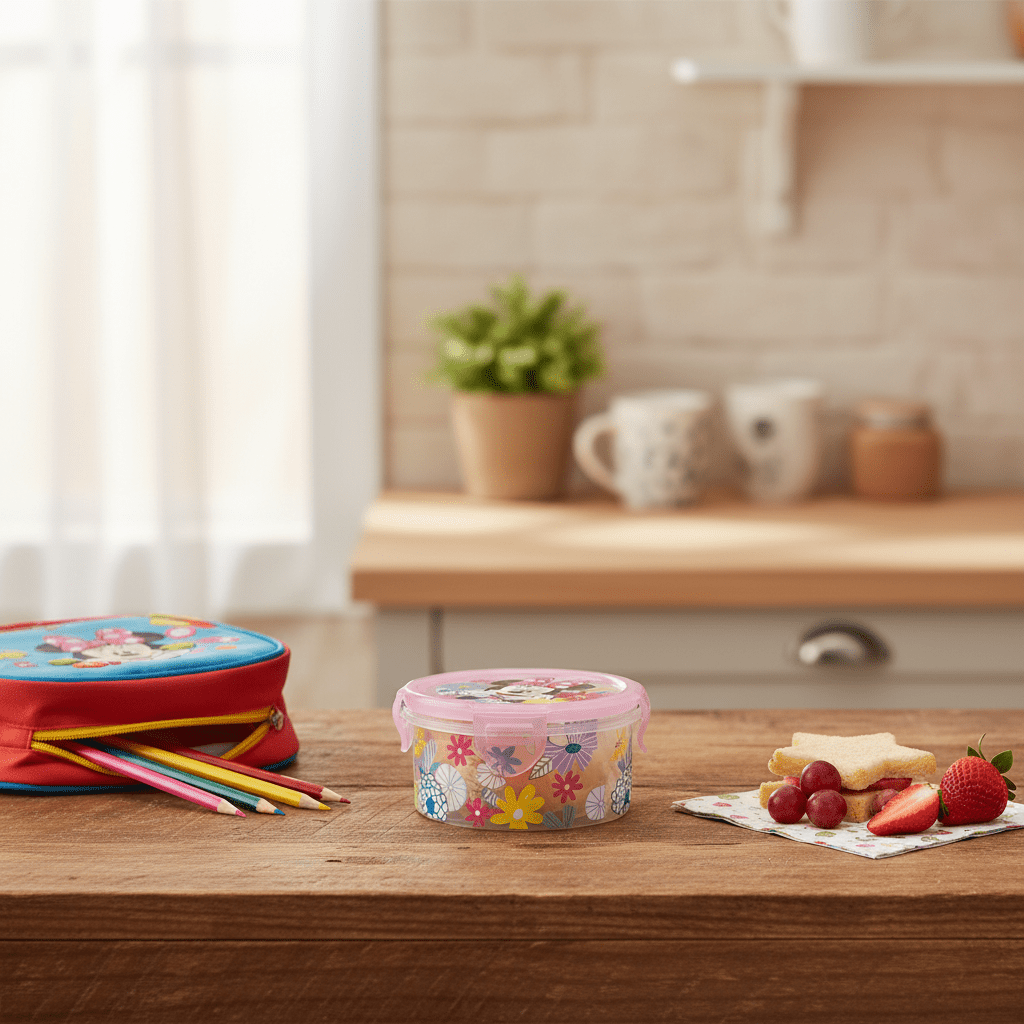 AKDC Round Food Storage Container – 270 ml Clear Plastic Container with Mickey Mouse Print - Al Kabayel Discount CentreAKDC Round Food Storage Container – 270 ml Clear Plastic Container with Mickey Mouse PrintJars & Food SaversAKDCAl Kabayel Discount Centre