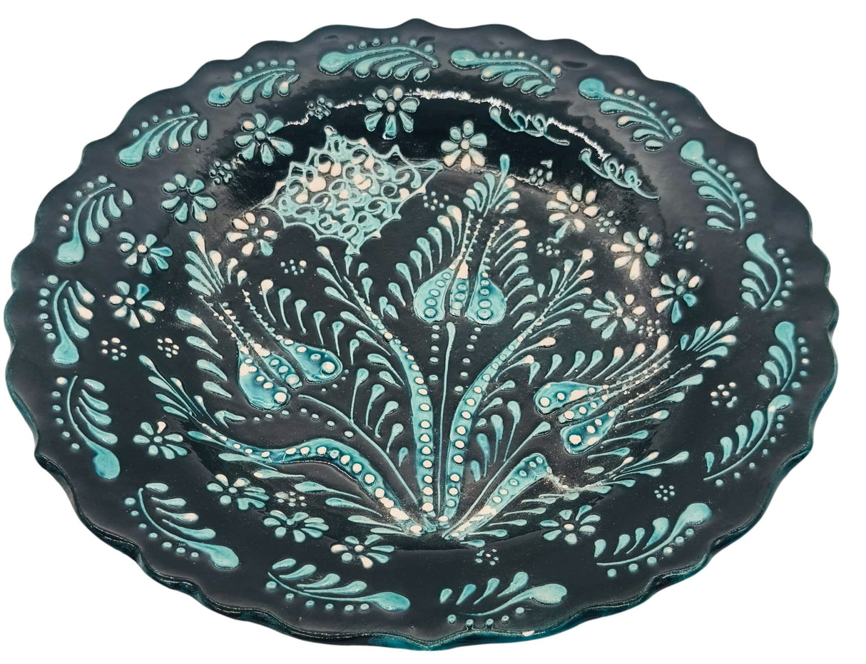 AKDC Round Handmade Plate 25cm, Black/Teal Floral Design - Al Kabayel Discount CentreAKDC Round Handmade Plate 25cm, Black/Teal Floral DesignPlatesAKDCAl Kabayel Discount Centre
