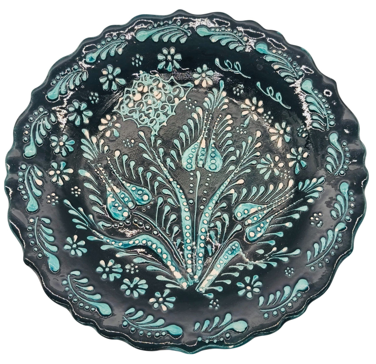 AKDC Round Handmade Plate 25cm, Black/Teal Floral Design - Al Kabayel Discount CentreAKDC Round Handmade Plate 25cm, Black/Teal Floral DesignPlatesAKDCAl Kabayel Discount Centre
