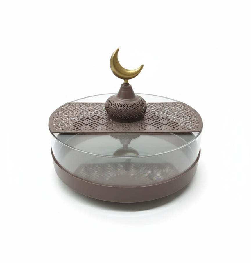 AKDC Round Metal Serving Tray with Acrylic Lid 28×20×10 cm – Premium Brown Finish Ramadan Special Collection - Al Kabayel Discount CentreAKDC Round Metal Serving Tray with Acrylic Lid 28×20×10 cm – Premium Brown Finish Ramadan Special CollectionServing TraysAKDCAl Kabayel Discount Centre