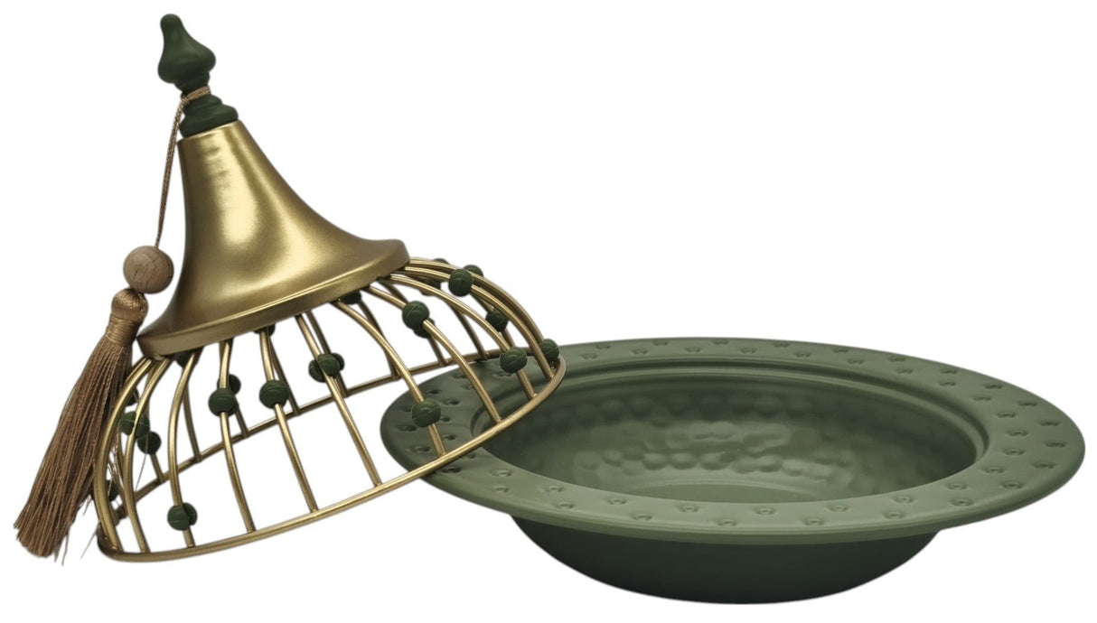 AKDC Round Metal Tajine with Dome 20cm*18cm, Green/Golden - Al Kabayel Discount CentreAKDC Round Metal Tajine with Dome 20cm*18cm, Green/GoldenCookwareAKDCAl Kabayel Discount Centre