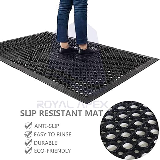 AKDC Rubber Mat 150 x 90 cm Large Outdoor Rubber Floor Entrance Mat with Holes Anti Fatigue None Slip Commercial for Industrial Kitchen Restaurant etc - Al Kabayel Discount CentreAKDC Rubber Mat 150 x 90 cm Large Outdoor Rubber Floor Entrance Mat with Holes Anti Fatigue None Slip Commercial for Industrial Kitchen Restaurant etcHome Décor AccentsAKDCAl Kabayel Discount Centre