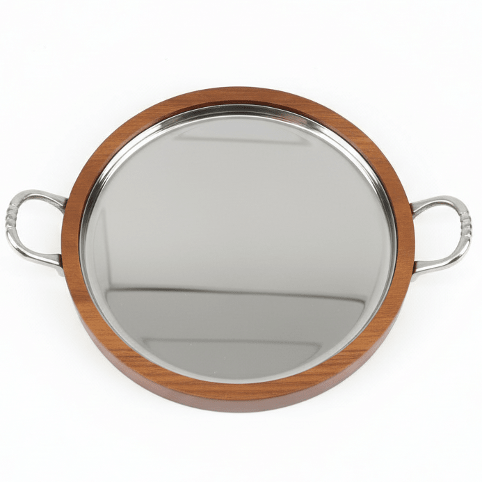 AKDC Rustic Wooden & Metal Dessert Serving Plate with Carry Handle – Stylish Serving Tray 22 cm - Al Kabayel Discount CentreAKDC Rustic Wooden & Metal Dessert Serving Plate with Carry Handle – Stylish Serving Tray 22 cmServing TraysAKDCAl Kabayel Discount Centre
