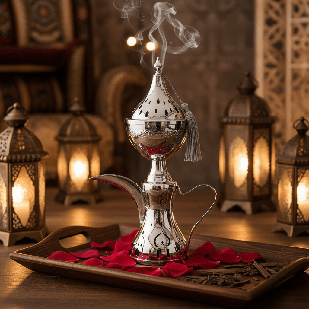 AKDC Silver Metal Incense Burner with Dallah Base Traditional Arabic Style Burner 35cm - Al Kabayel Discount CentreAKDC Silver Metal Incense Burner with Dallah Base Traditional Arabic Style Burner 35cmIncense BurnerAKDCAl Kabayel Discount Centre