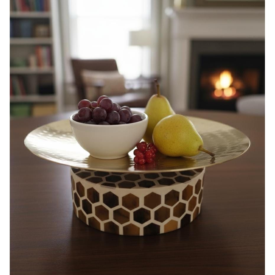 AKDC Small Metal & Wooden Serving Bowl 26x8.5 cm – Elegant Brown & Cream Decorative Table Bowl for Snacks, Dry Fruits & Décor - Al Kabayel Discount CentreAKDC Small Metal & Wooden Serving Bowl 26x8.5 cm – Elegant Brown & Cream Decorative Table Bowl for Snacks, Dry Fruits & DécorServeware SetsAKDCAl Kabayel Discount Centre