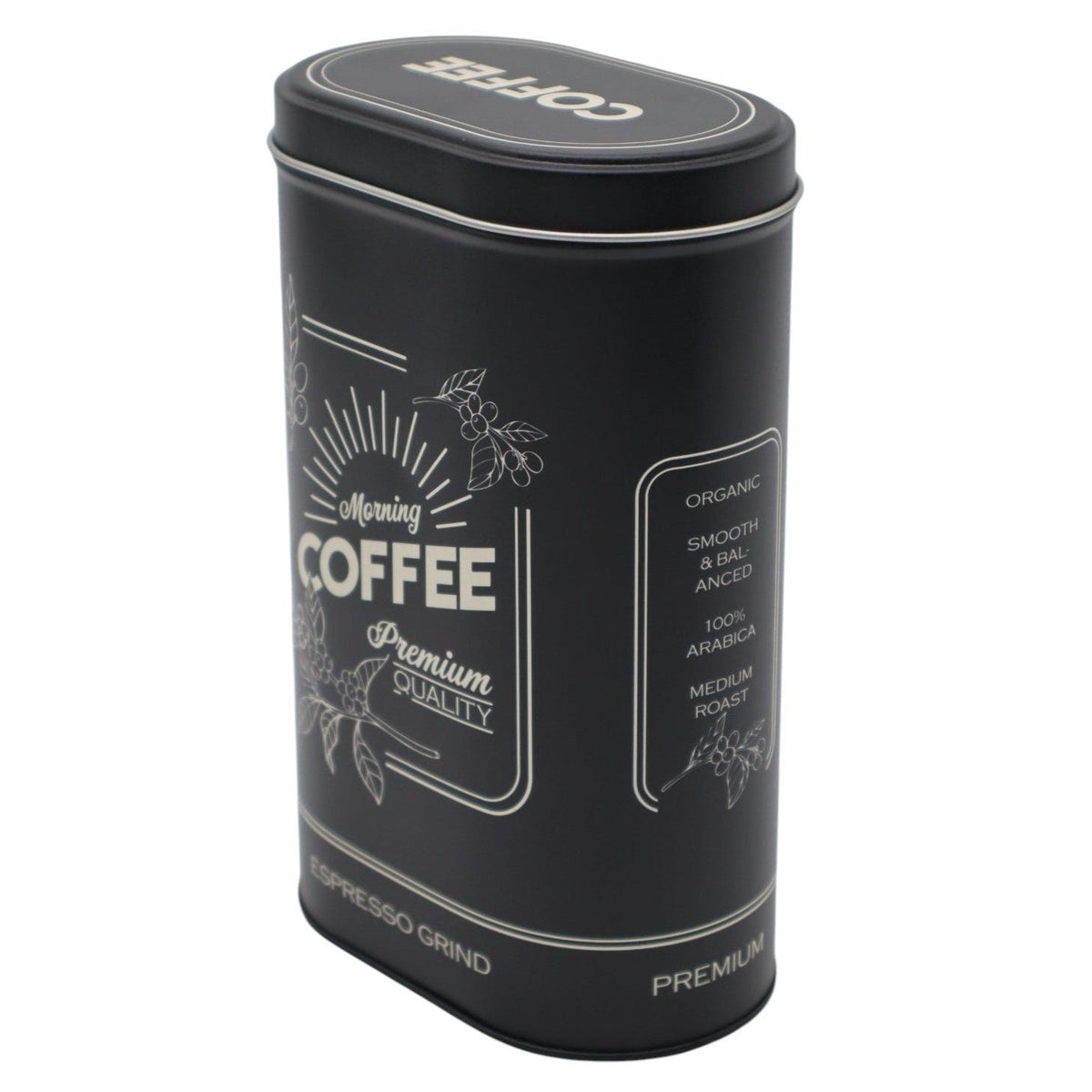 AKDC Small Oval Black Metal Coffee Canister with Coffee Logo – Compact and Stylish Storage Container, 19×12×7 cm - Al Kabayel Discount CentreAKDC Small Oval Black Metal Coffee Canister with Coffee Logo – Compact and Stylish Storage Container, 19×12×7 cmJars & Food SaversAKDCAl Kabayel Discount Centre