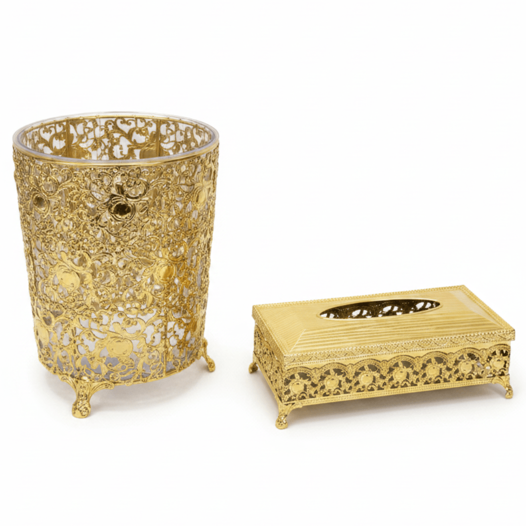AKDC Space - Saving Acrylic Waste Bin and Tissue Holder Set with Elegant Gold Base for Modern Interiors – Dustbin 27×22 cm, Tissue Box 26×13 cm - Al Kabayel Discount CentreAKDC Space - Saving Acrylic Waste Bin and Tissue Holder Set with Elegant Gold Base for Modern Interiors – Dustbin 27×22 cm, Tissue Box 26×13 cmOrganizers & AccessoriesAKDCAl Kabayel Discount Centre