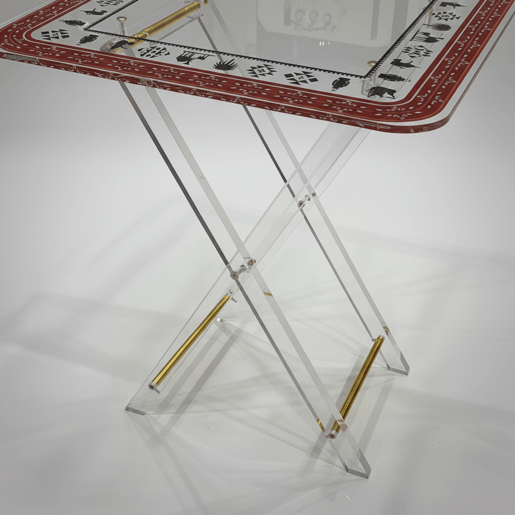 AKDC Square Clear Acrylic Folding Coffee Table Set with Geometric Tribal Motif Print Contemporary 4 - Piece Design 40x40x47 cm - Al Kabayel Discount CentreAKDC Square Clear Acrylic Folding Coffee Table Set with Geometric Tribal Motif Print Contemporary 4 - Piece Design 40x40x47 cmOrganizers & AccessoriesAKDCAl Kabayel Discount Centre