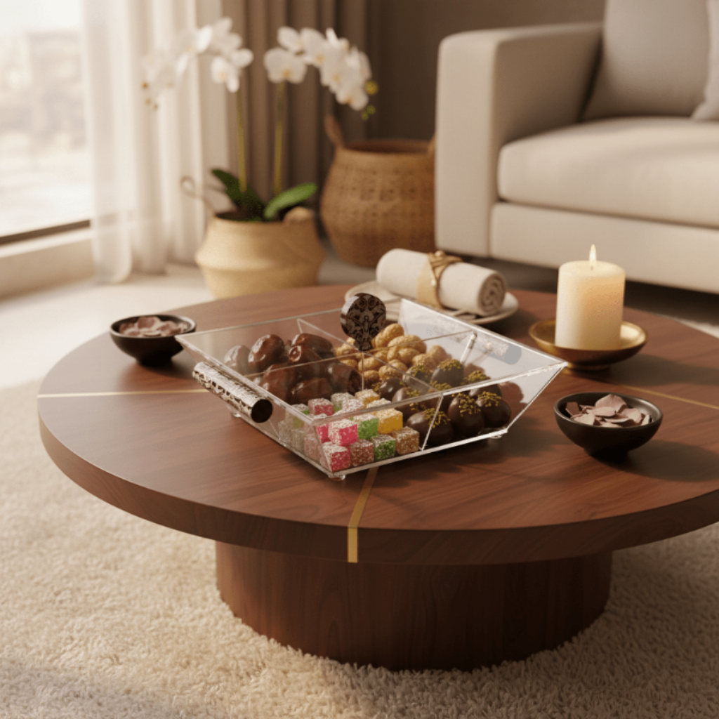 AKDC Square Transparent Acrylic 4 - Compartment Candy & Dates Storage Box with Lid – 31 × 31 × 10 cm - Al Kabayel Discount CentreAKDC Square Transparent Acrylic 4 - Compartment Candy & Dates Storage Box with Lid – 31 × 31 × 10 cmJars & Food SaversAKDCAl Kabayel Discount Centre