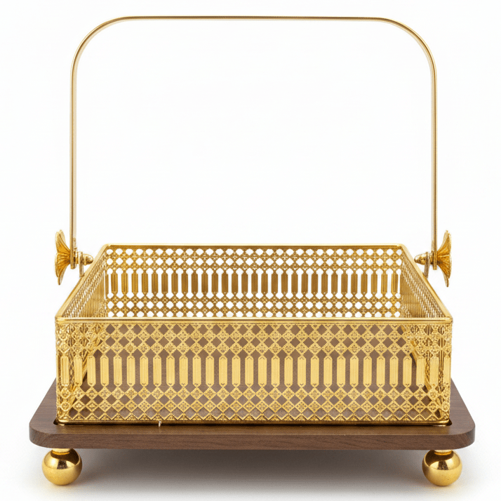 AKDC Square Wooden Candy Tray with Golden Metal Base and Handle for Serving Sweets & Snacks 25 cm - Al Kabayel Discount CentreAKDC Square Wooden Candy Tray with Golden Metal Base and Handle for Serving Sweets & Snacks 25 cmServing TraysAKDCAl Kabayel Discount Centre