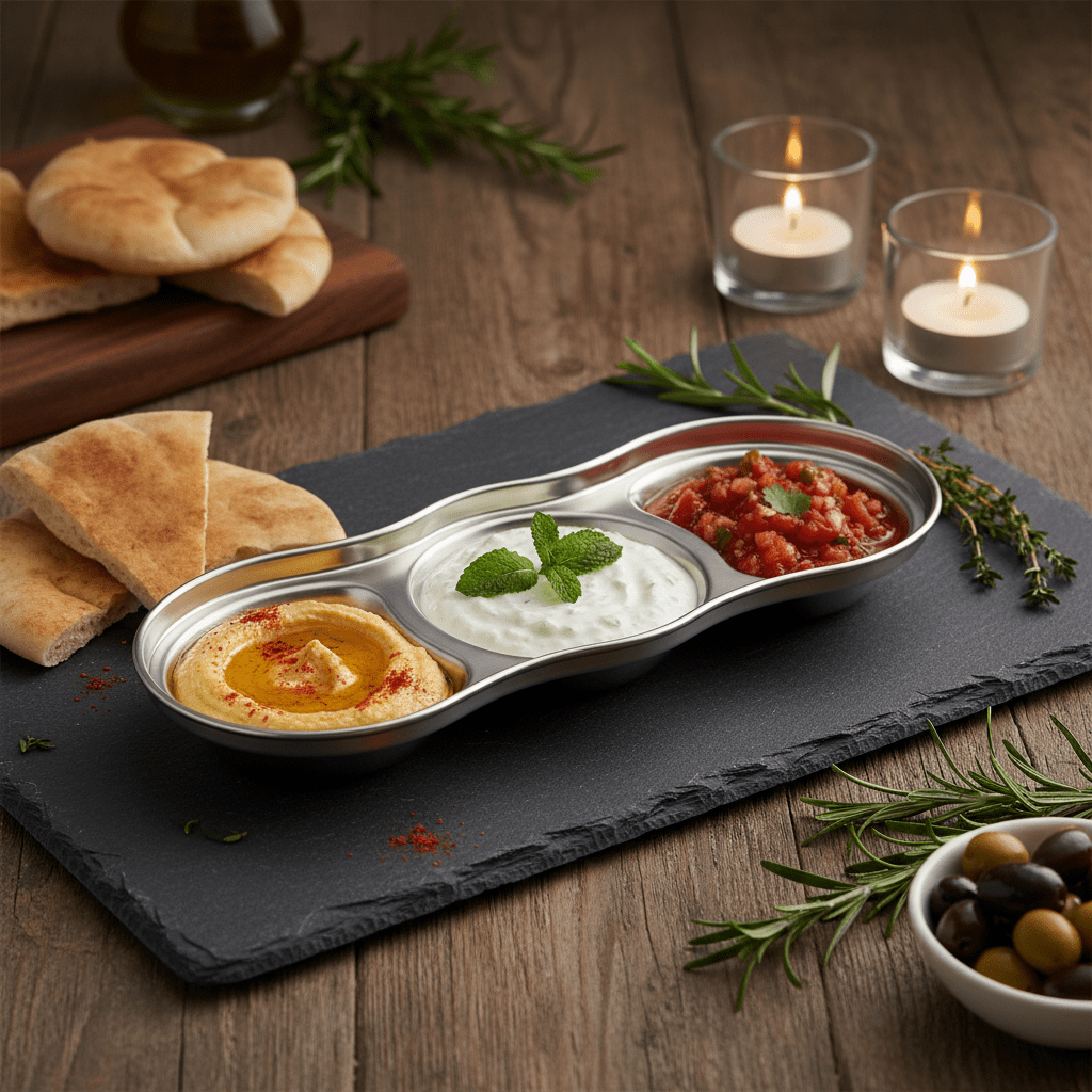 AKDC Stainless Steel 3 - Part Sauce & Condiment Tray – 20cm | Triple Compartment | Serving Dish - Al Kabayel Discount CentreAKDC Stainless Steel 3 - Part Sauce & Condiment Tray – 20cm | Triple Compartment | Serving DishServing TraysAKDCAl Kabayel Discount Centre