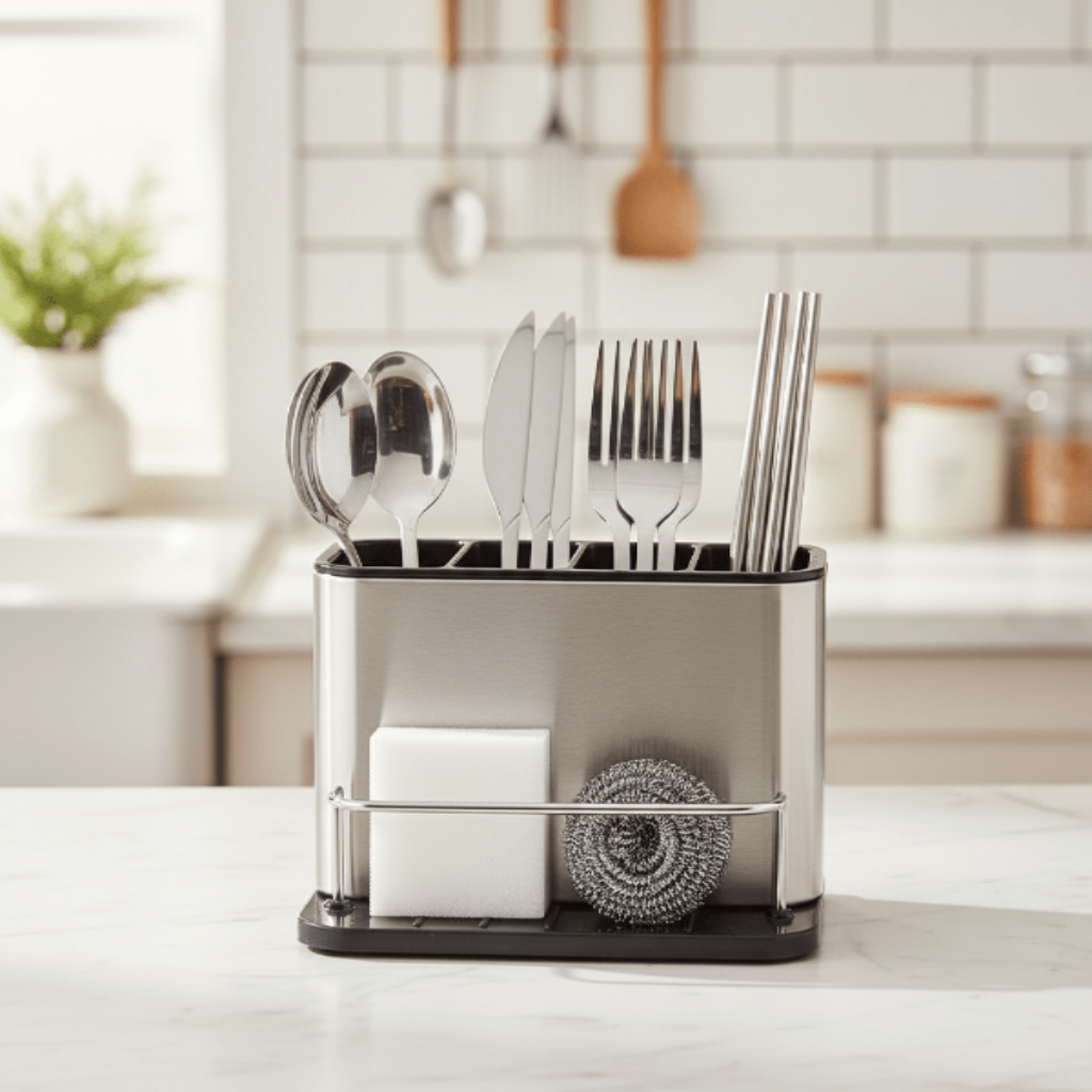 AKDC Stainless Steel 4 - Section Cutlery Holder with Built - In Drainer System – Hygienic & Rust - Proof Kitchen Storage Solution (180×128×130 mm) - Al Kabayel Discount CentreAKDC Stainless Steel 4 - Section Cutlery Holder with Built - In Drainer System – Hygienic & Rust - Proof Kitchen Storage Solution (180×128×130 mm)Organizers & AccessoriesAKDCAl Kabayel Discount Centre