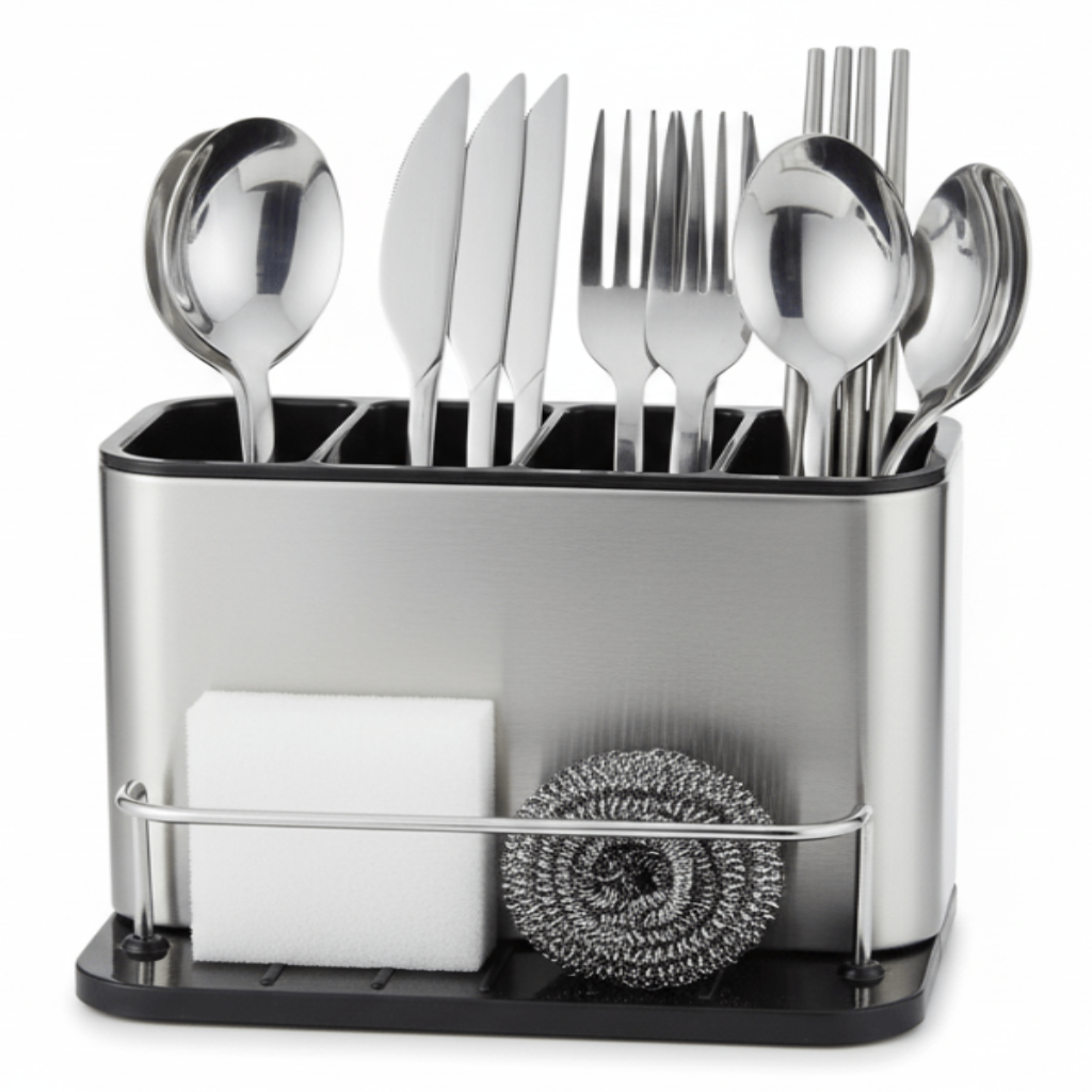 AKDC Stainless Steel 4 - Section Cutlery Holder with Built - In Drainer System – Hygienic & Rust - Proof Kitchen Storage Solution (180×128×130 mm) - Al Kabayel Discount CentreAKDC Stainless Steel 4 - Section Cutlery Holder with Built - In Drainer System – Hygienic & Rust - Proof Kitchen Storage Solution (180×128×130 mm)Organizers & AccessoriesAKDCAl Kabayel Discount Centre