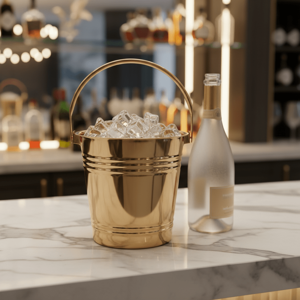 AKDC Stainless Steel Ice Bucket 1.2L — Mirror Gold Finish - Al Kabayel Discount CentreAKDC Stainless Steel Ice Bucket 1.2L — Mirror Gold FinishFood ContainersAKDCAl Kabayel Discount Centre