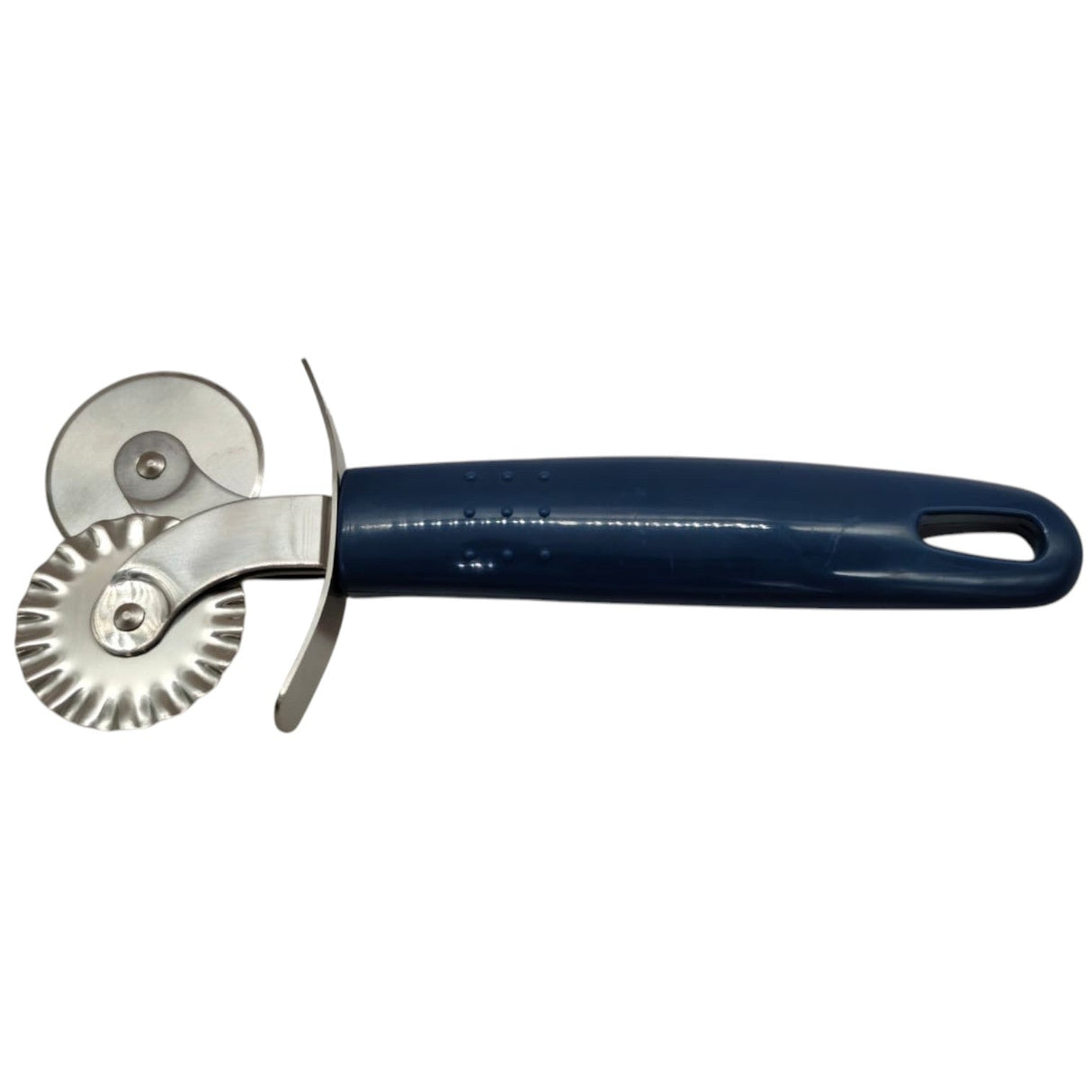 AKDC Stainless Steel Pastry cutter wheel Pasta Maker Cutter Wheel Pie Crust Cutter Premium Double Cutter Wheel Pizza Cutter Perfect for Pasta Crinkle Cuts Biscuits pastry and Ravioli for Home and Kitchen Plastic Handle - 18cmX7cm - Blue&Steel - Al Kabayel Discount CentreAKDC Stainless Steel Pastry cutter wheel Pasta Maker Cutter Wheel Pie Crust Cutter Premium Double Cutter Wheel Pizza Cutter Perfect for Pasta Crinkle Cuts Biscuits pastry and Ravioli for Home and Kitchen Plastic Handle - 18cmX7cm