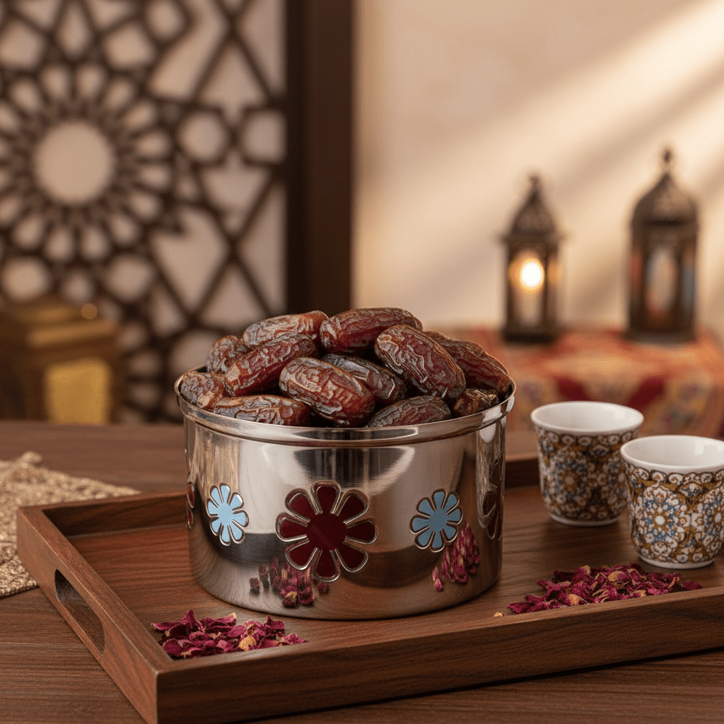 AKDC Stylish Round Metal Dates Container 20×12 cm Elegant Storage Bowl for Dates & Dry Fruits - Al Kabayel Discount CentreAKDC Stylish Round Metal Dates Container 20×12 cm Elegant Storage Bowl for Dates & Dry FruitsBowlsAKDCAl Kabayel Discount Centre