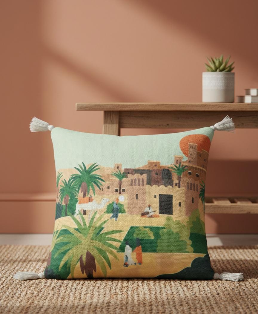 AKDC Tamara Arabian Town Inspired Decorative Art Cushion – Square Cotton Design, 45×45 cm - Al Kabayel Discount CentreAKDC Tamara Arabian Town Inspired Decorative Art Cushion – Square Cotton Design, 45×45 cmFloor Pillows & CushionsAKDCAl Kabayel Discount Centre