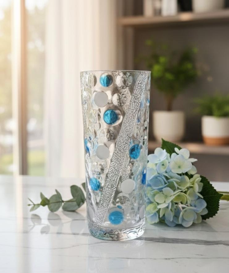 AKDC Transparent Glass Vase with Light Blue Circle Design – Stylish Contemporary Pattern – 30×12 cm - Al Kabayel Discount CentreAKDC Transparent Glass Vase with Light Blue Circle Design – Stylish Contemporary Pattern – 30×12 cmFlower/Plant PotsAKDCAl Kabayel Discount Centre