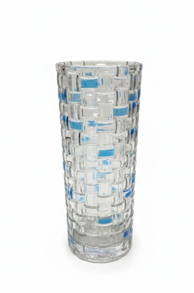 AKDC Transparent Glass Vase with Light Blue Rectangle Design – Minimalist Geometric Print – 30×12 cm - Al Kabayel Discount CentreAKDC Transparent Glass Vase with Light Blue Rectangle Design – Minimalist Geometric Print – 30×12 cmFlower/Plant PotsAKDCAl Kabayel Discount Centre