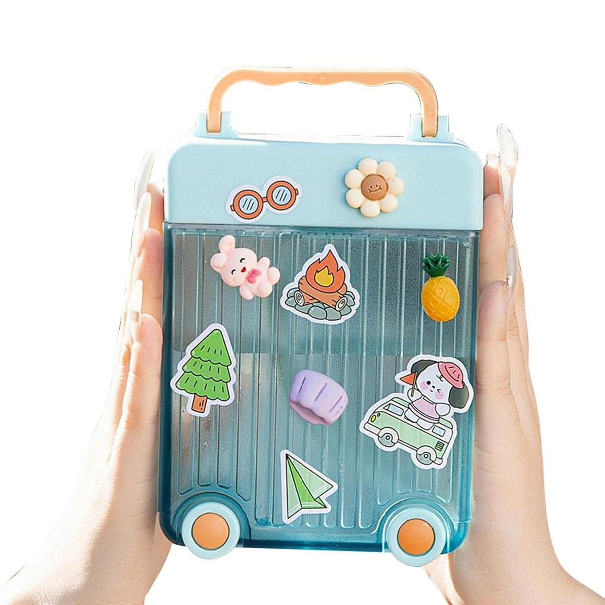 AKDC Transparent Plastic Water Bottle 450ml with Stickers, Trolly Design, Blue/Orange - Al Kabayel Discount CentreAKDC Transparent Plastic Water Bottle 450ml with Stickers, Trolly Design, Blue/OrangeWater BottlesAKDCAl Kabayel Discount Centre