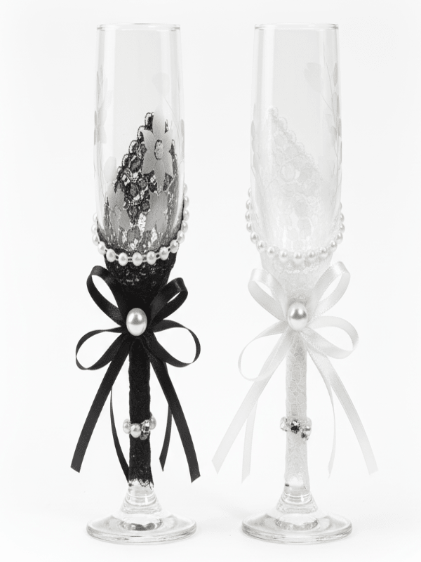 AKDC Wedding Bride & Groom Champagne Flute Glass Set of 2 – White & Black Design - Al Kabayel Discount CentreAKDC Wedding Bride & Groom Champagne Flute Glass Set of 2 – White & Black DesignWine GlassesAKDCAl Kabayel Discount Centre