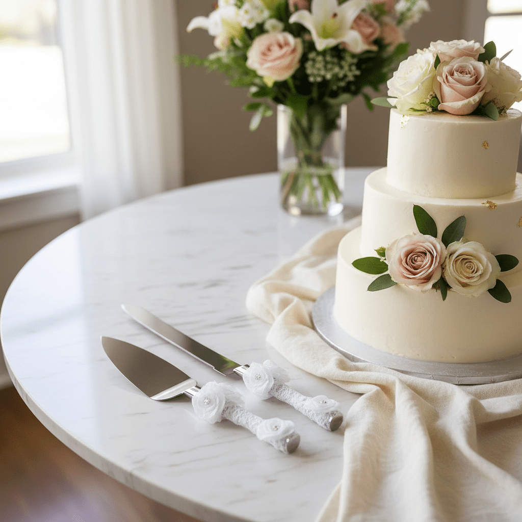 AKDC Wedding Cake Knife & Spatula Server Set – Stainless Steel, White Handle - Al Kabayel Discount CentreAKDC Wedding Cake Knife & Spatula Server Set – Stainless Steel, White HandleKnife & Knife SetsAKDCAl Kabayel Discount Centre