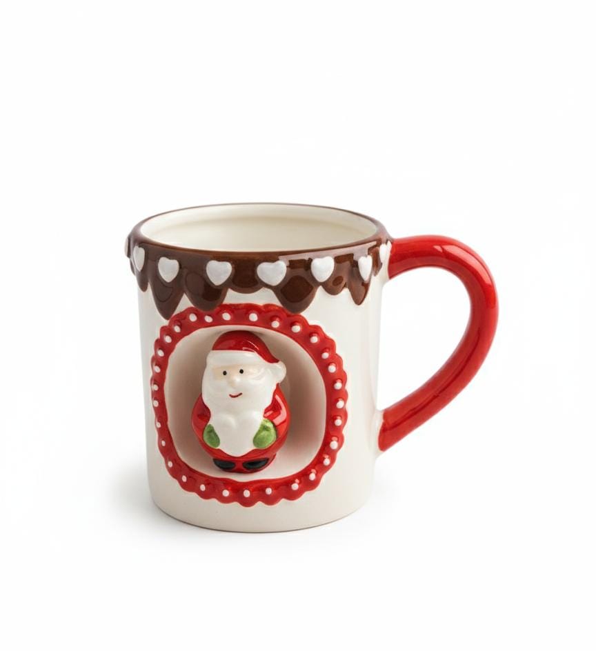 AKDC White Ceramic Christmas Mug 450 ml – 3D Santa Figurine Design with Red & Brown Accents - Al Kabayel Discount CentreAKDC White Ceramic Christmas Mug 450 ml – 3D Santa Figurine Design with Red & Brown AccentsMugsAKDCAl Kabayel Discount Centre