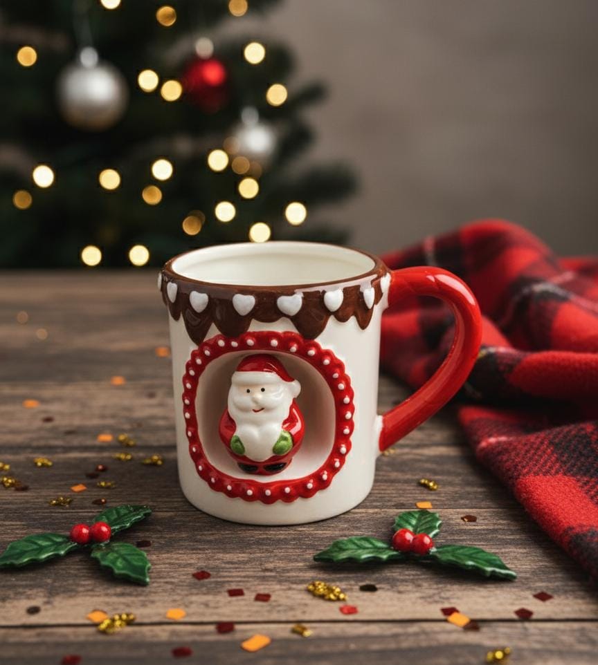 AKDC White Ceramic Christmas Mug 450 ml – 3D Santa Figurine Design with Red & Brown Accents - Al Kabayel Discount CentreAKDC White Ceramic Christmas Mug 450 ml – 3D Santa Figurine Design with Red & Brown AccentsMugsAKDCAl Kabayel Discount Centre