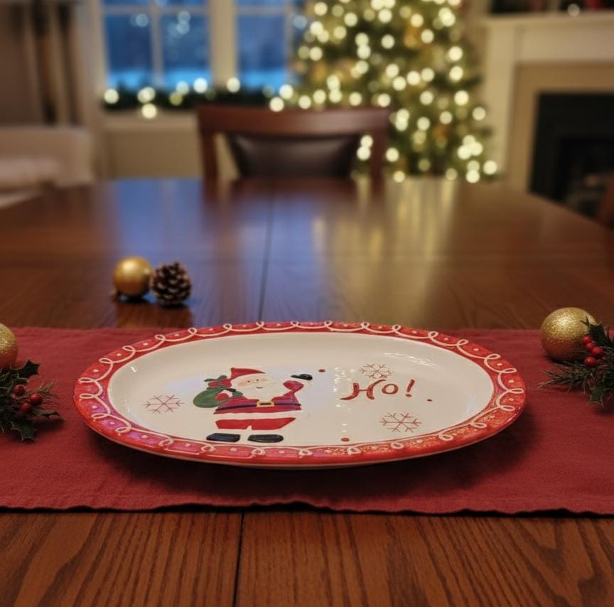 AKDC White Ceramic Oval Plate 31×22 cm – Classic Santa Design Holiday Plate - Al Kabayel Discount CentreAKDC White Ceramic Oval Plate 31×22 cm – Classic Santa Design Holiday PlatePlatesAKDCAl Kabayel Discount Centre