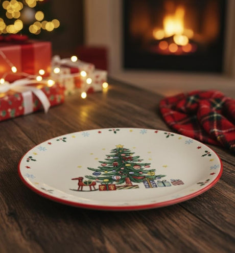 AKDC White Ceramic Round Plate 21 cm – Xmas Tree Pattern Holiday Serving Plate - Al Kabayel Discount CentreAKDC White Ceramic Round Plate 21 cm – Xmas Tree Pattern Holiday Serving PlatePlatesAKDCAl Kabayel Discount Centre