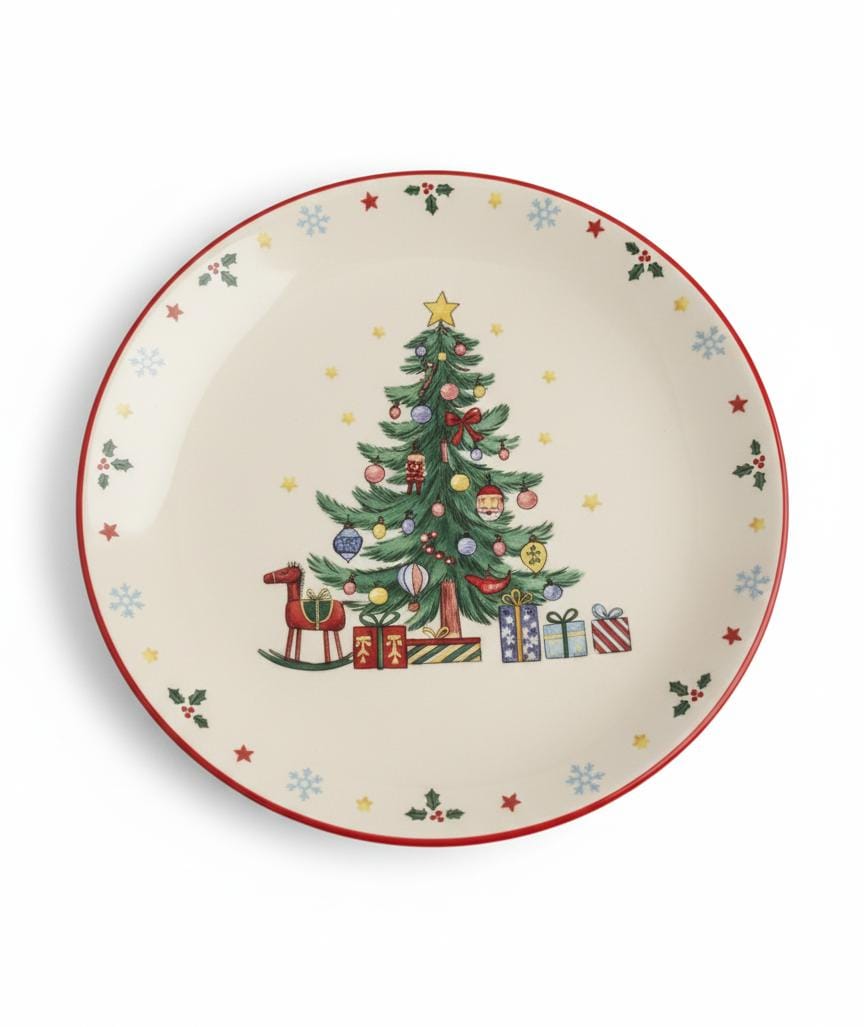 AKDC White Ceramic Round Plate 21 cm – Xmas Tree Pattern Holiday Serving Plate - Al Kabayel Discount CentreAKDC White Ceramic Round Plate 21 cm – Xmas Tree Pattern Holiday Serving PlatePlatesAKDCAl Kabayel Discount Centre