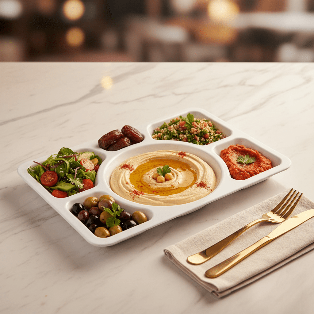 AKDC White Rectangular Melamine 6 Portion Serving Plate 38 × 28 cm Food Grade Partition Plate for Buffet Hotel and Home Dining - Al Kabayel Discount CentreAKDC White Rectangular Melamine 6 Portion Serving Plate 38 × 28 cm Food Grade Partition Plate for Buffet Hotel and Home DiningPlatesAKDCAl Kabayel Discount Centre